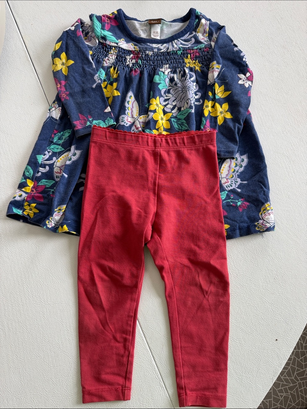 Tea Collection Navy Floral Top with Red Leggings